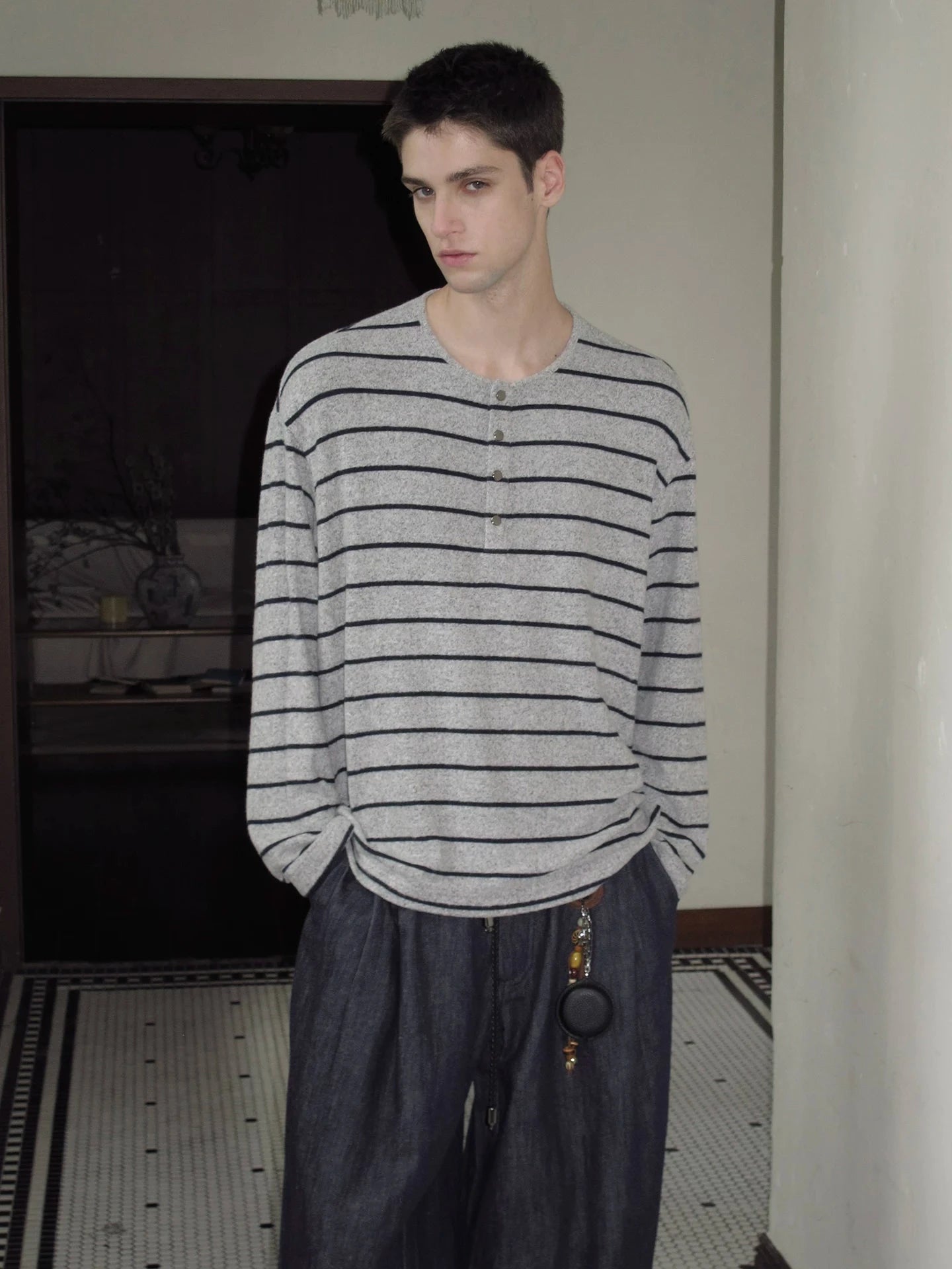 Striped Henley Long Sleeve Tee