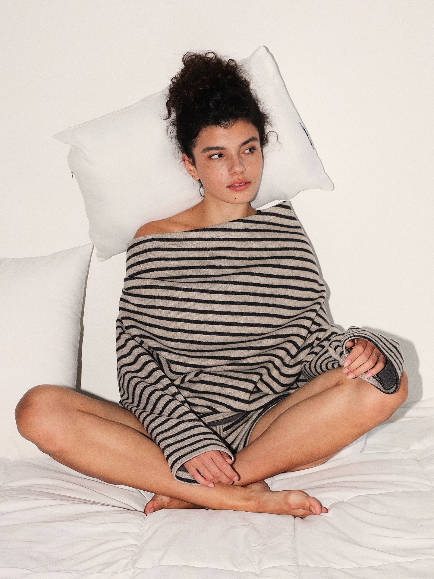 Striped Off-Shoulder Knit Sweater