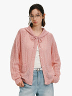 Hollow-Knit Hooded Cardigan