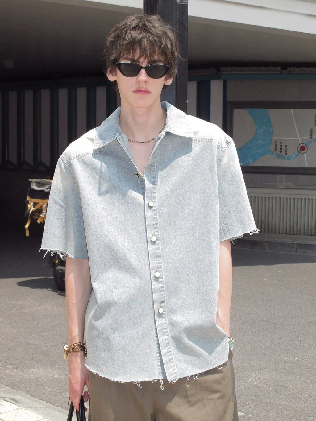 Washed Denim Short Sleeve Shirt