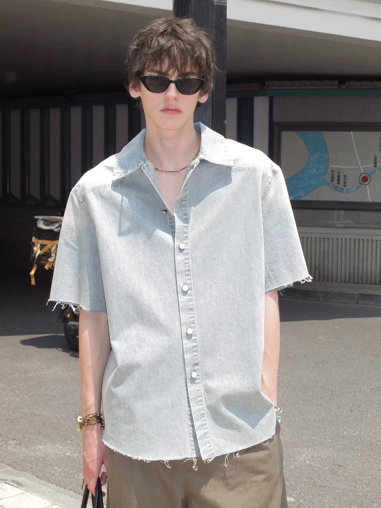 Washed Denim Short Sleeve Shirt