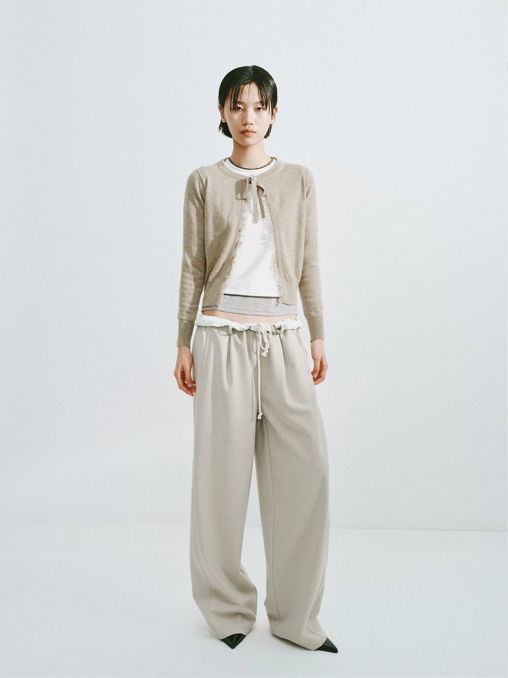 Fringed Wool Blend Tie-Front Cardigan