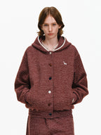Striped Puppy Embroidered Hooded Cardigan