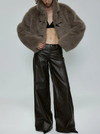 Faux Leather Wide-Leg Trousers