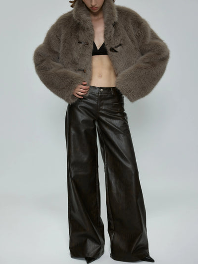Faux Leather Wide-Leg Trousers