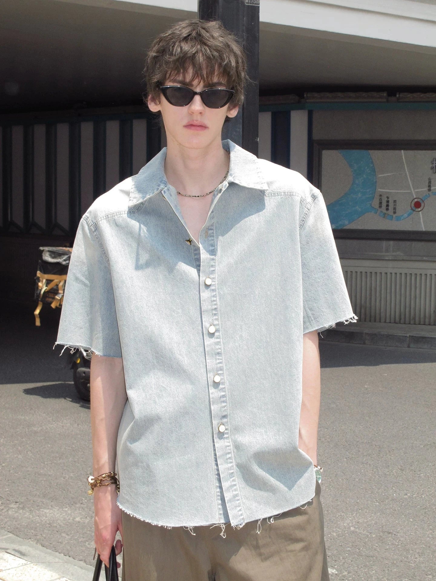 Washed Denim Short Sleeve Shirt