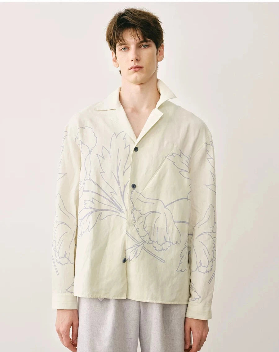 Silk Linen Floral Print Cuban Shirt