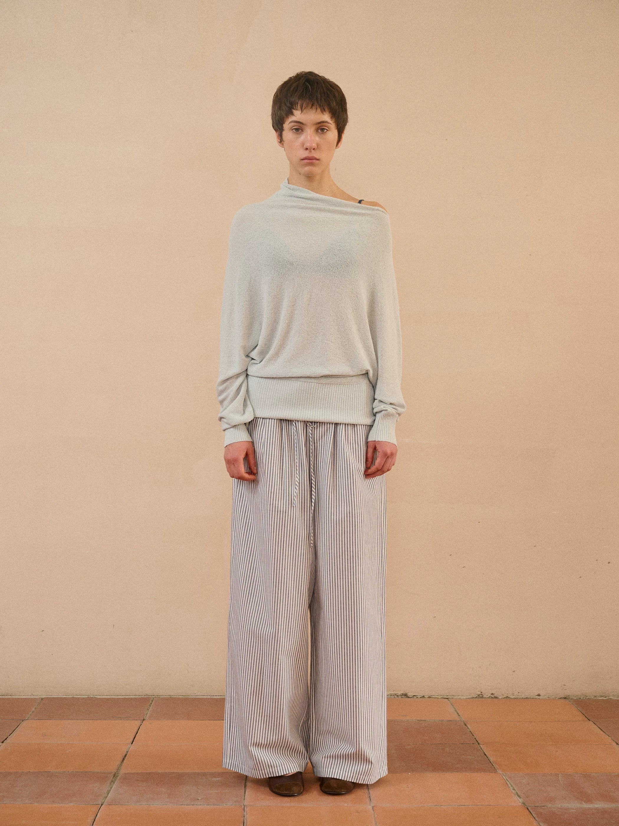 Asymmetric Linen Blend Knit Pullover