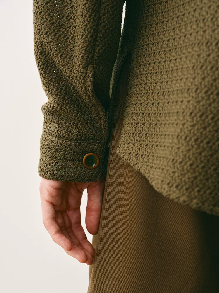 Textured Olive Cuban Collar Shirt