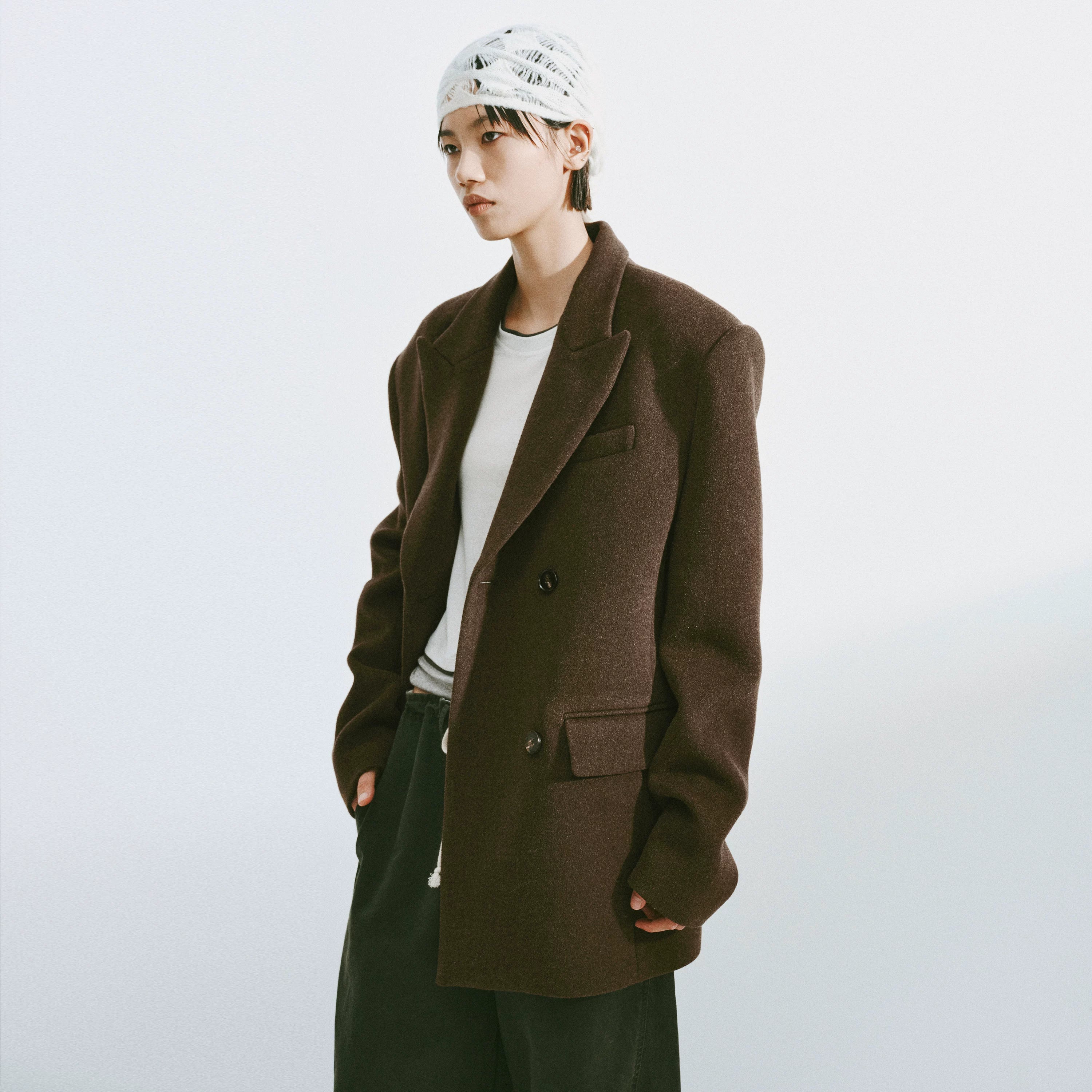 Oversized Wool Blend Double-Breasted Blazer