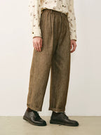 Linen Blend Elastic Waist Cropped Trousers