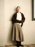 Herringbone Wool Curved Hem Skirt