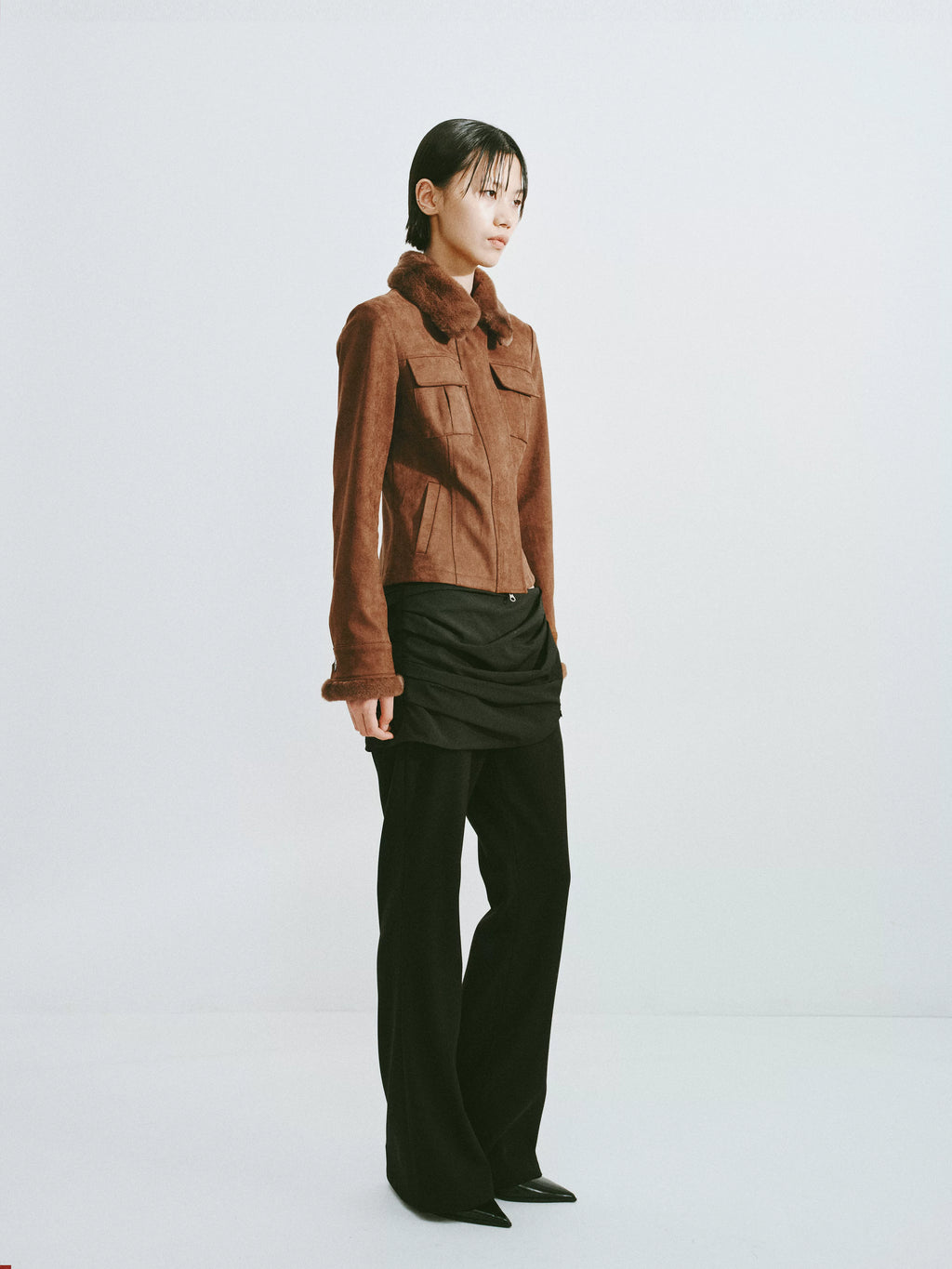 Draped Waist Flared Trousers