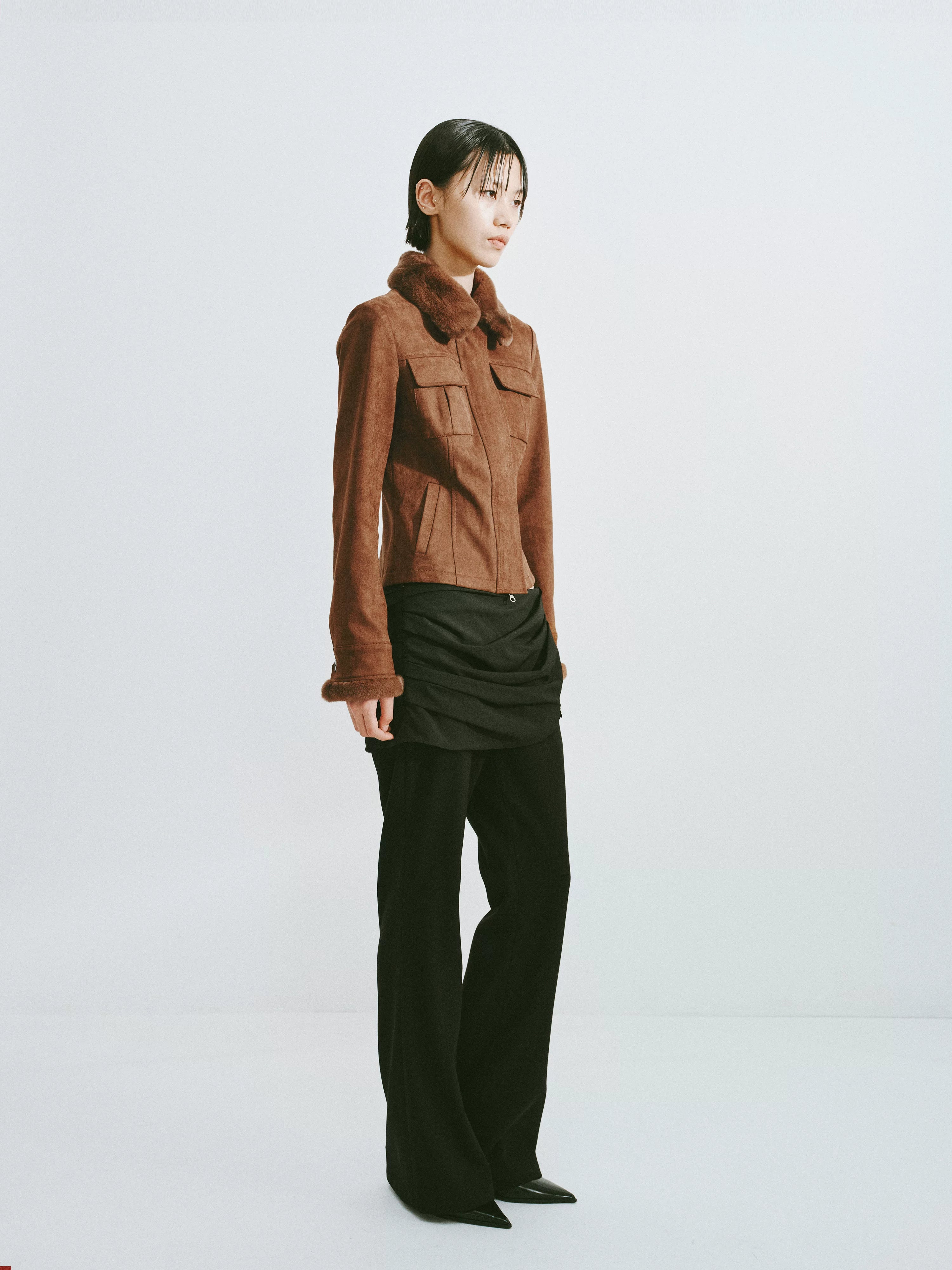 Draped Waist Flared Trousers