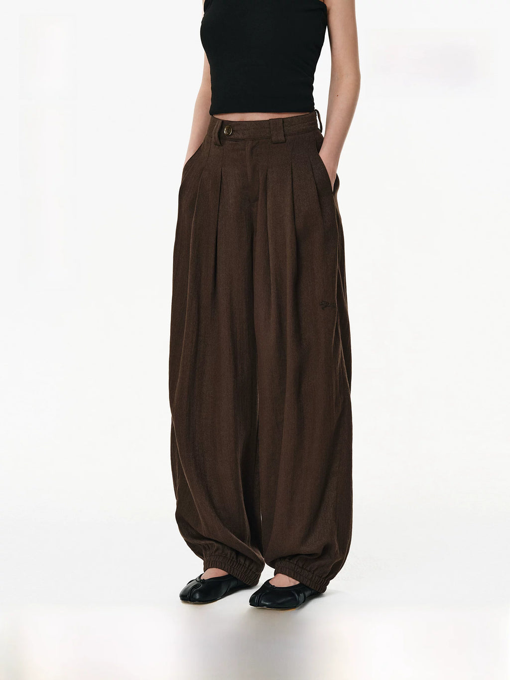 Linen Blend Pleated Wide-Leg Trousers