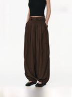 Linen Blend Pleated Wide-Leg Trousers