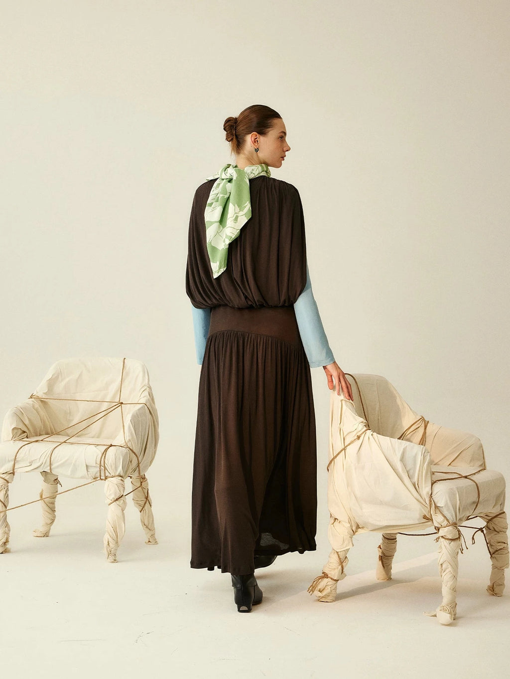 Wrapped Bloom Pleated Midi Dress