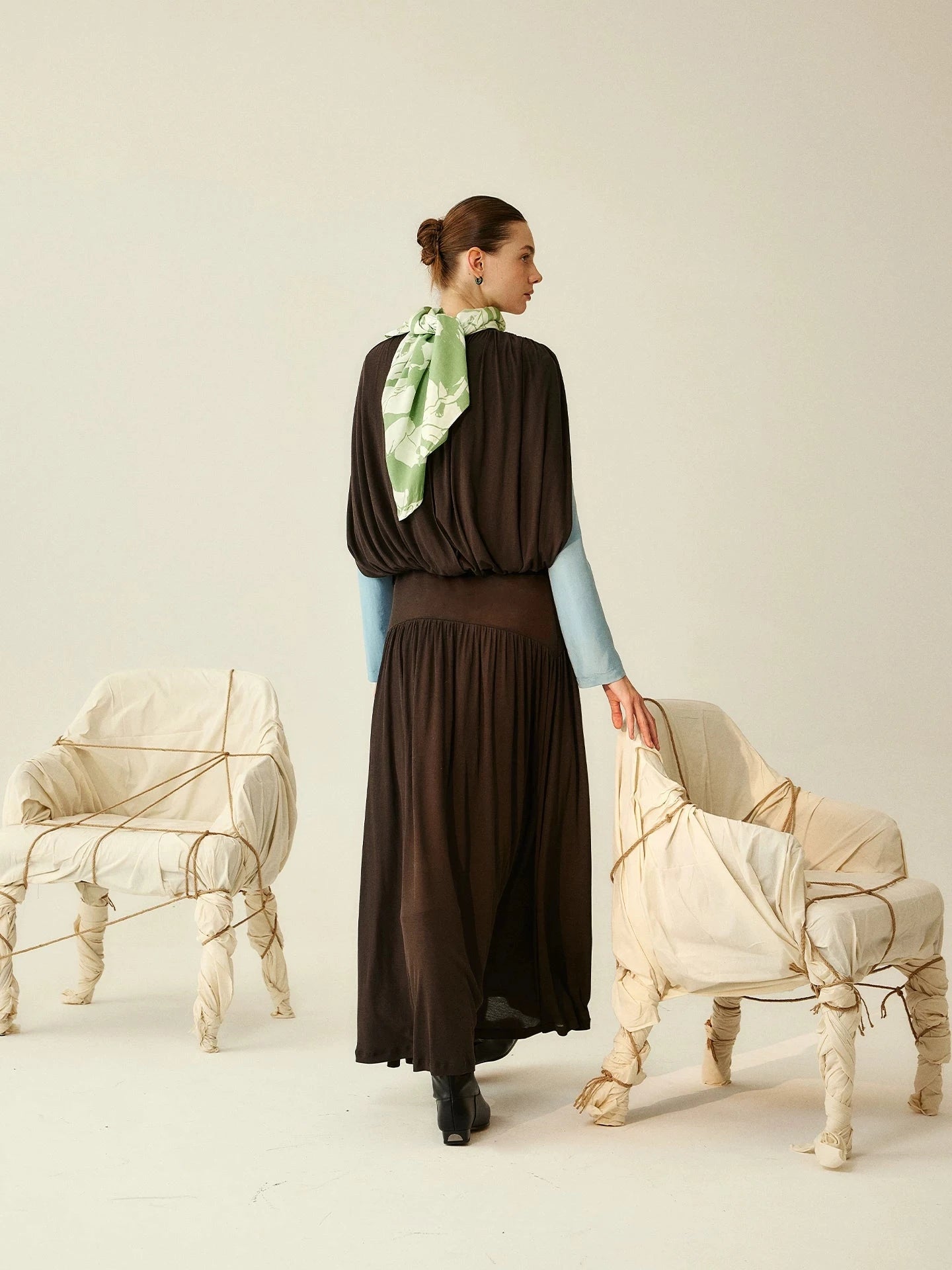 Wrapped Bloom Pleated Midi Dress