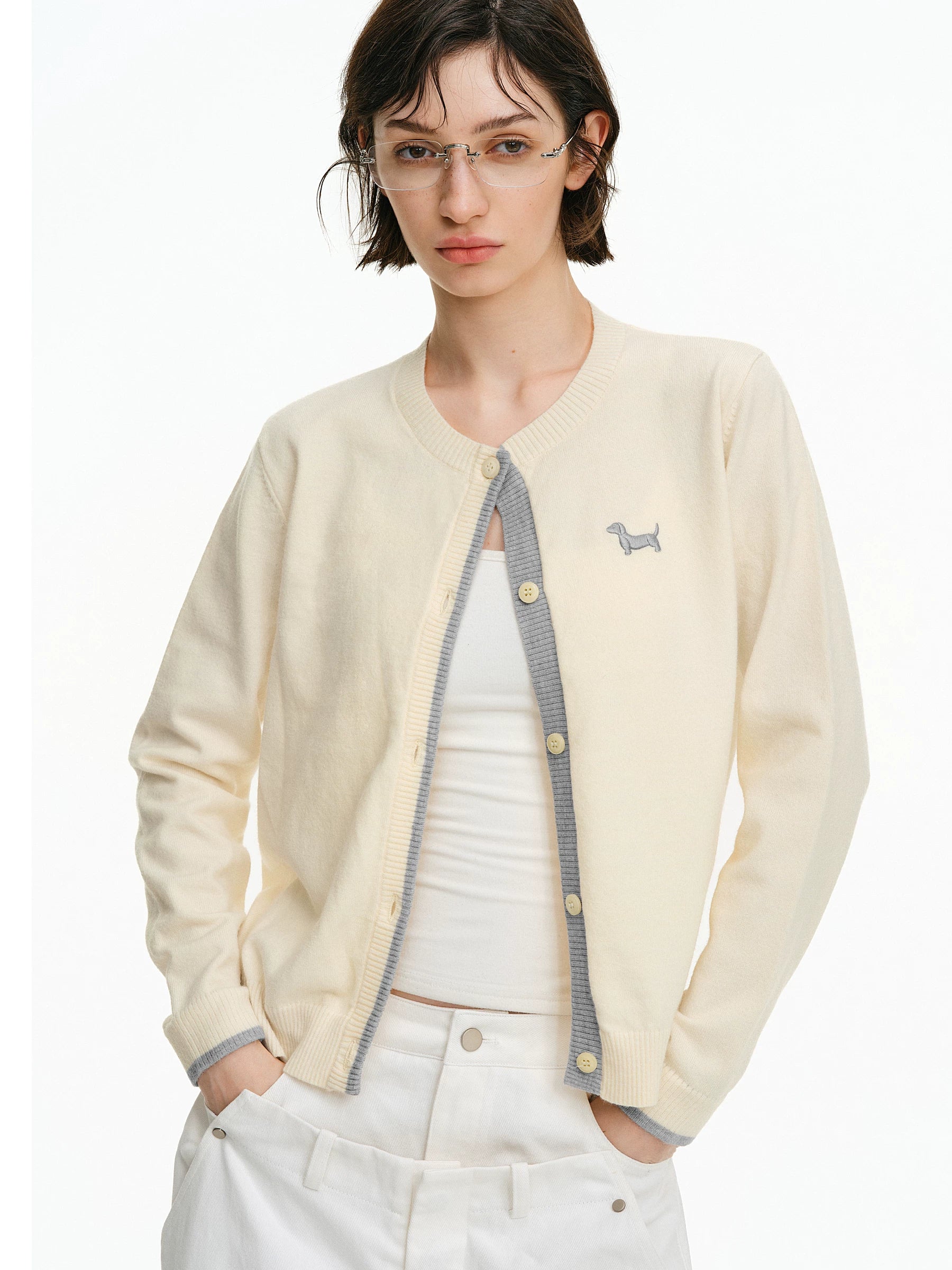 Embroidered Dachshund Knit Cardigan
