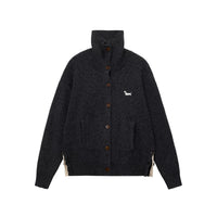 Wool Blend Embroidered Turtleneck Cardigan