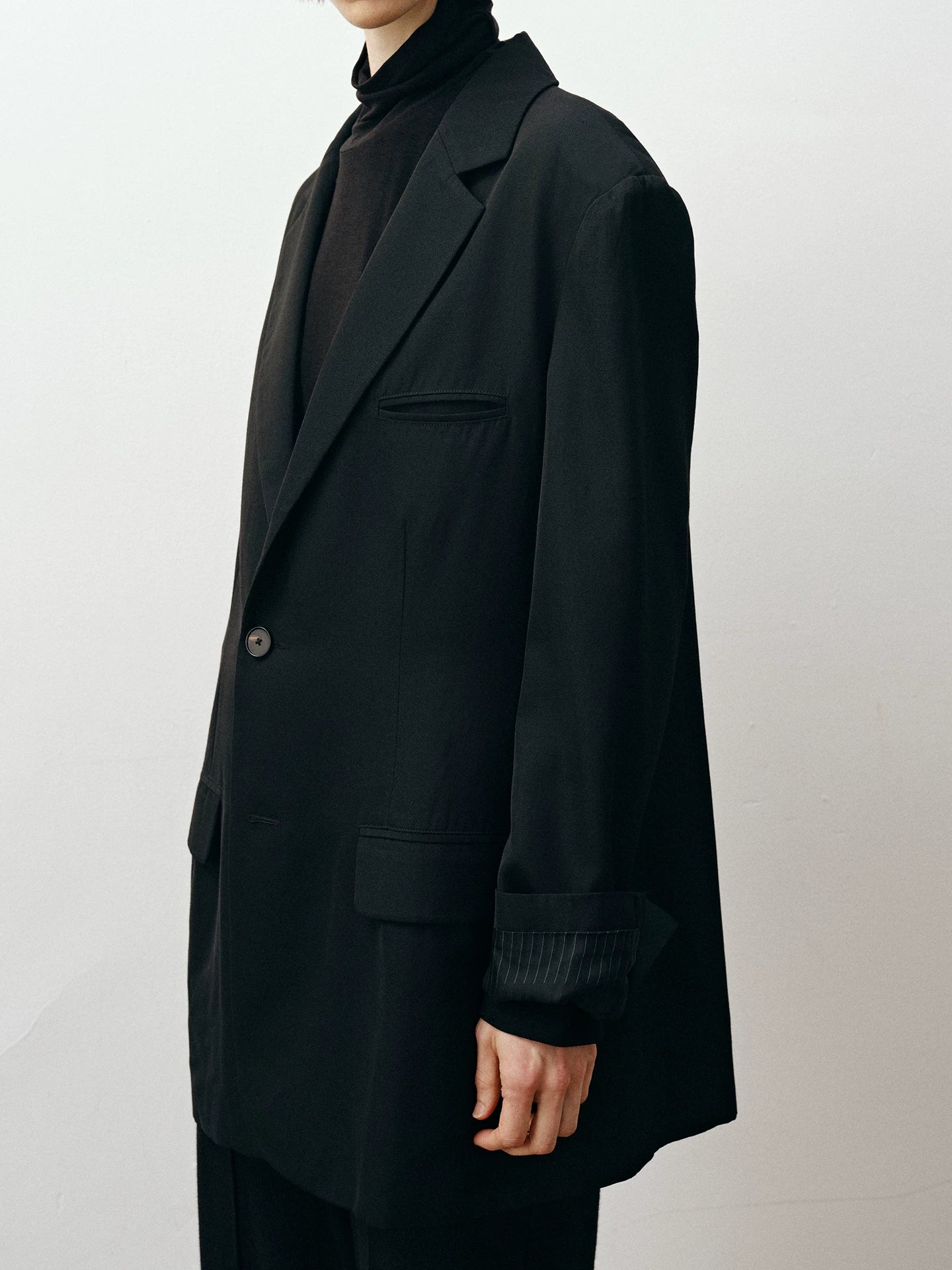 Raw Wool Blend Tailored Blazer