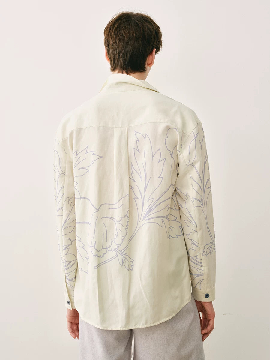 Silk Linen Floral Print Cuban Shirt