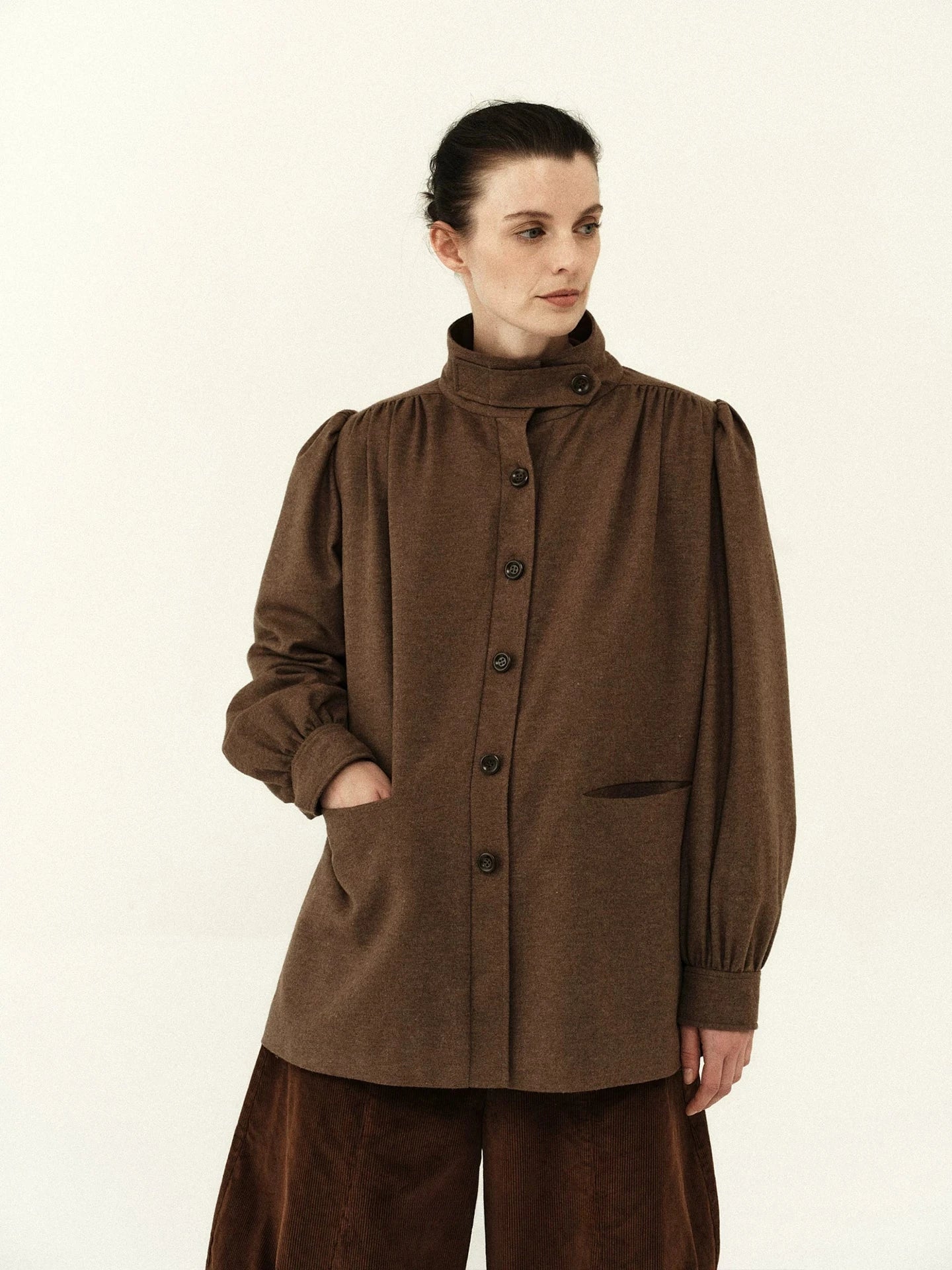 Wool Blend Pleated Shoulder Jacket