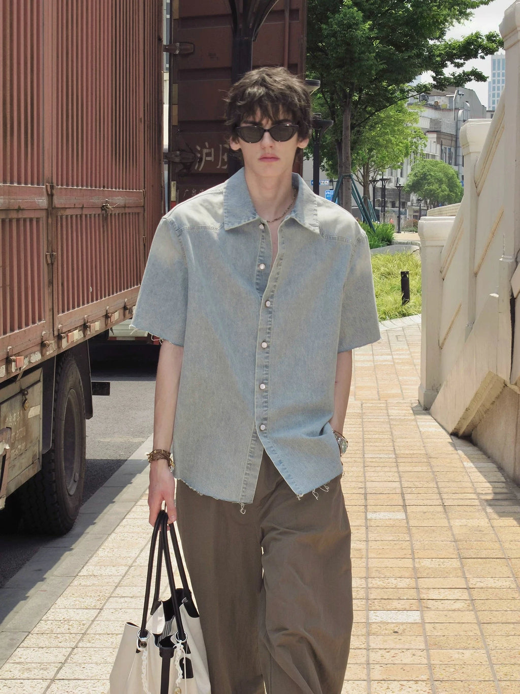 Washed Denim Short Sleeve Shirt