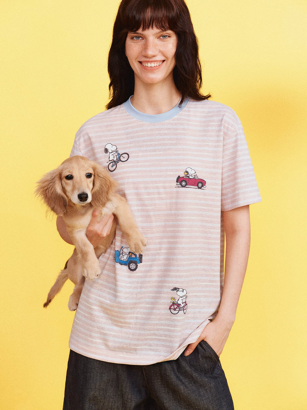 Snoopy Graphic Striped Cotton T-Shirt