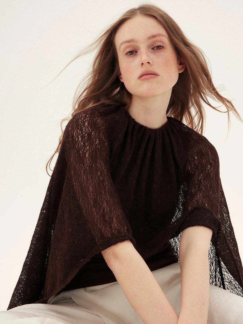 Lace Overlay Cape Blouse