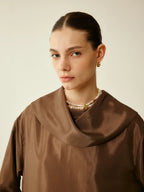 Satin Cowl Neck Long Sleeve Top