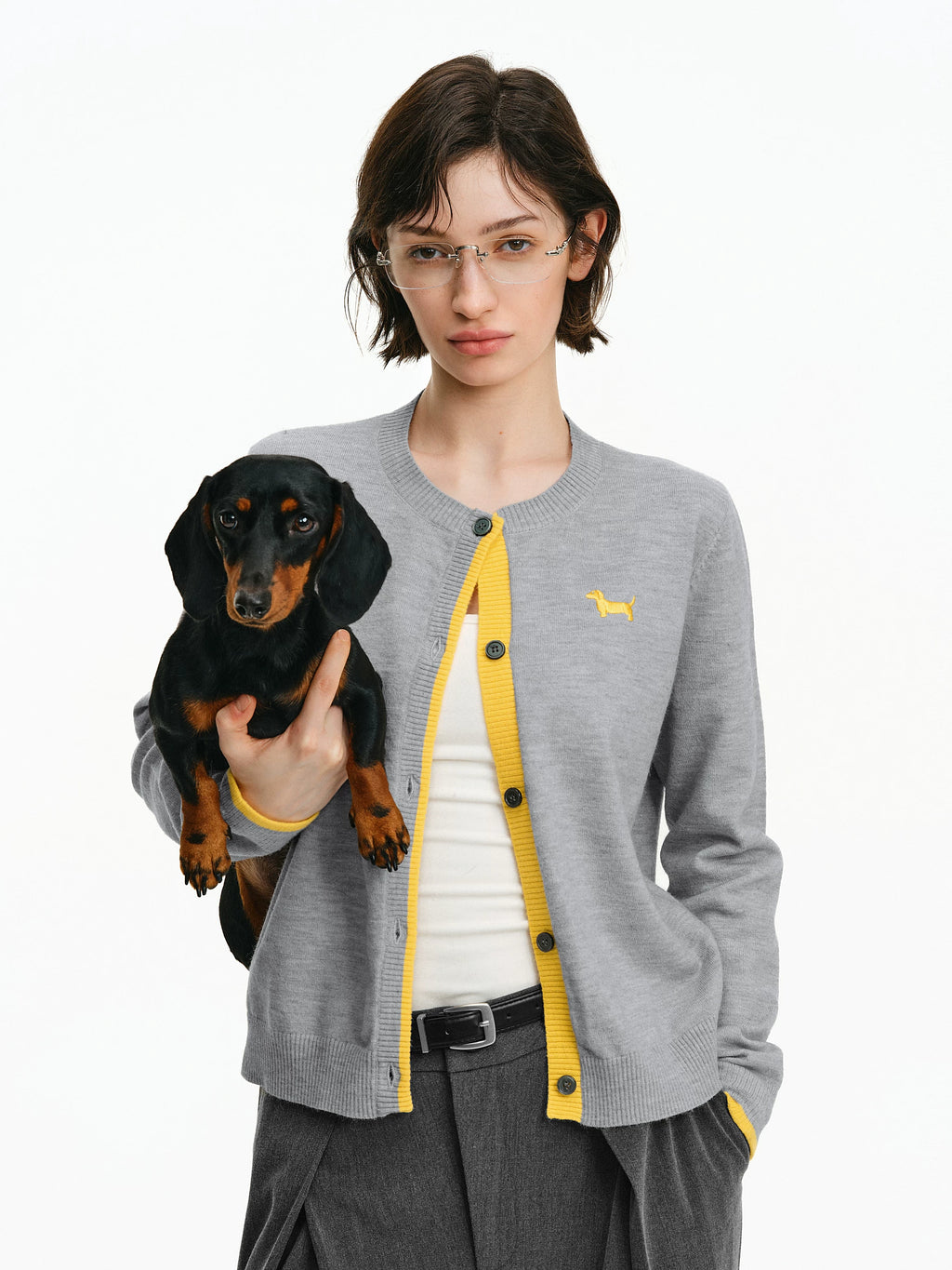 Embroidered Dachshund Knit Cardigan