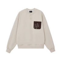 Horse Motif Color-Block Henley Sweatshirt