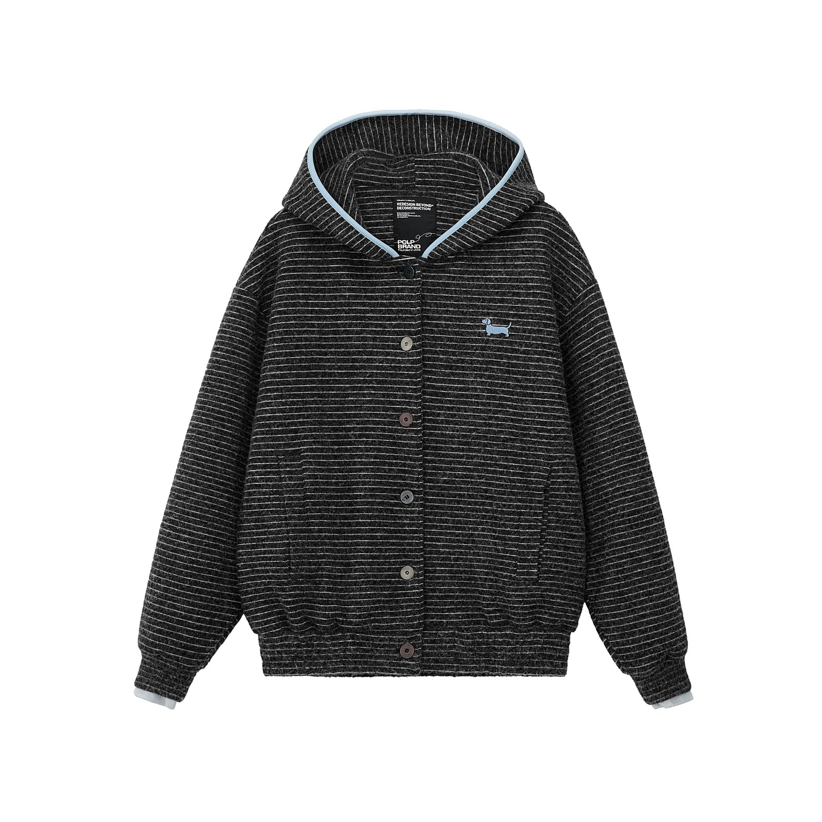 Striped Puppy Embroidered Hooded Cardigan