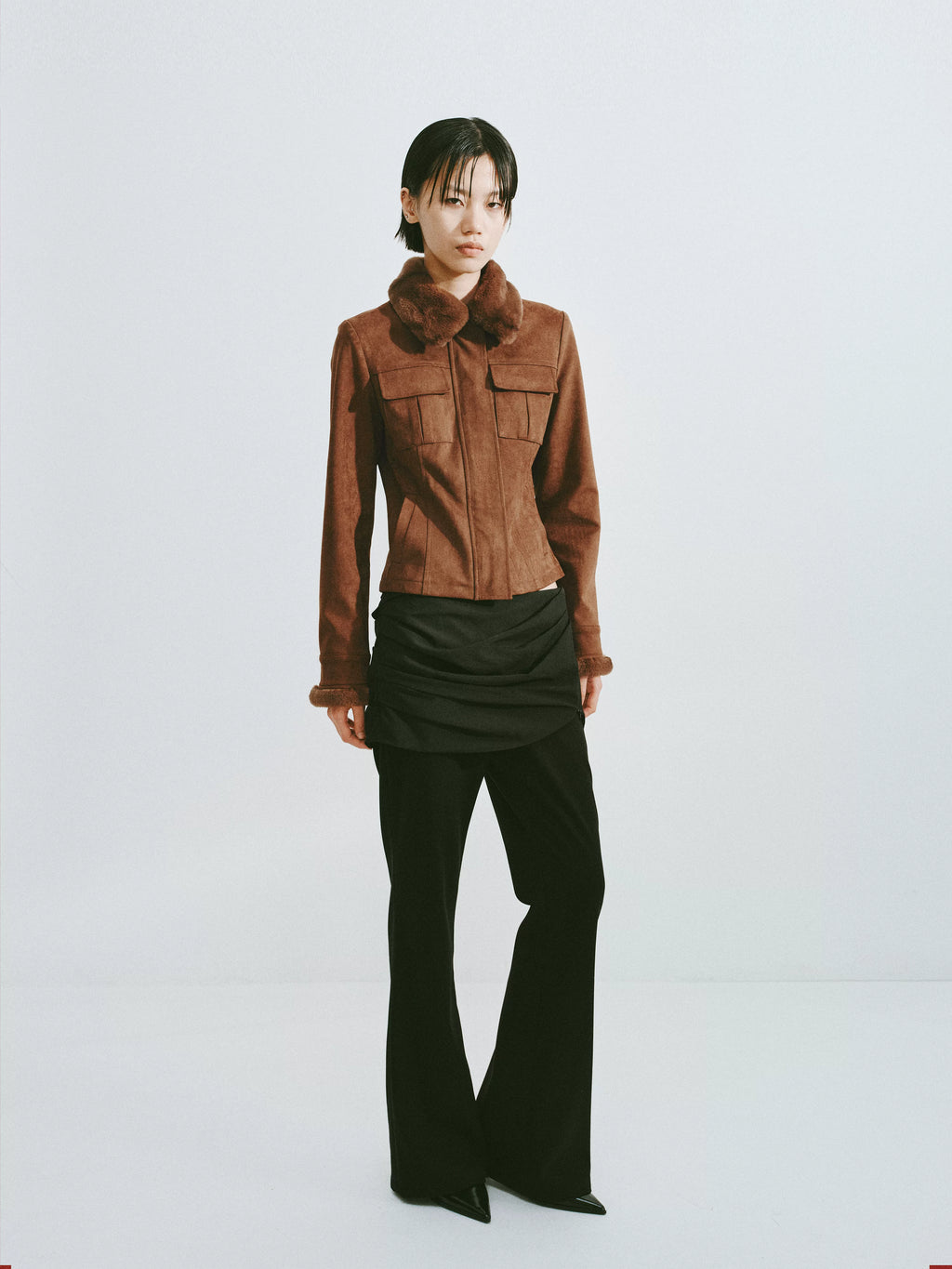 Draped Waist Flared Trousers