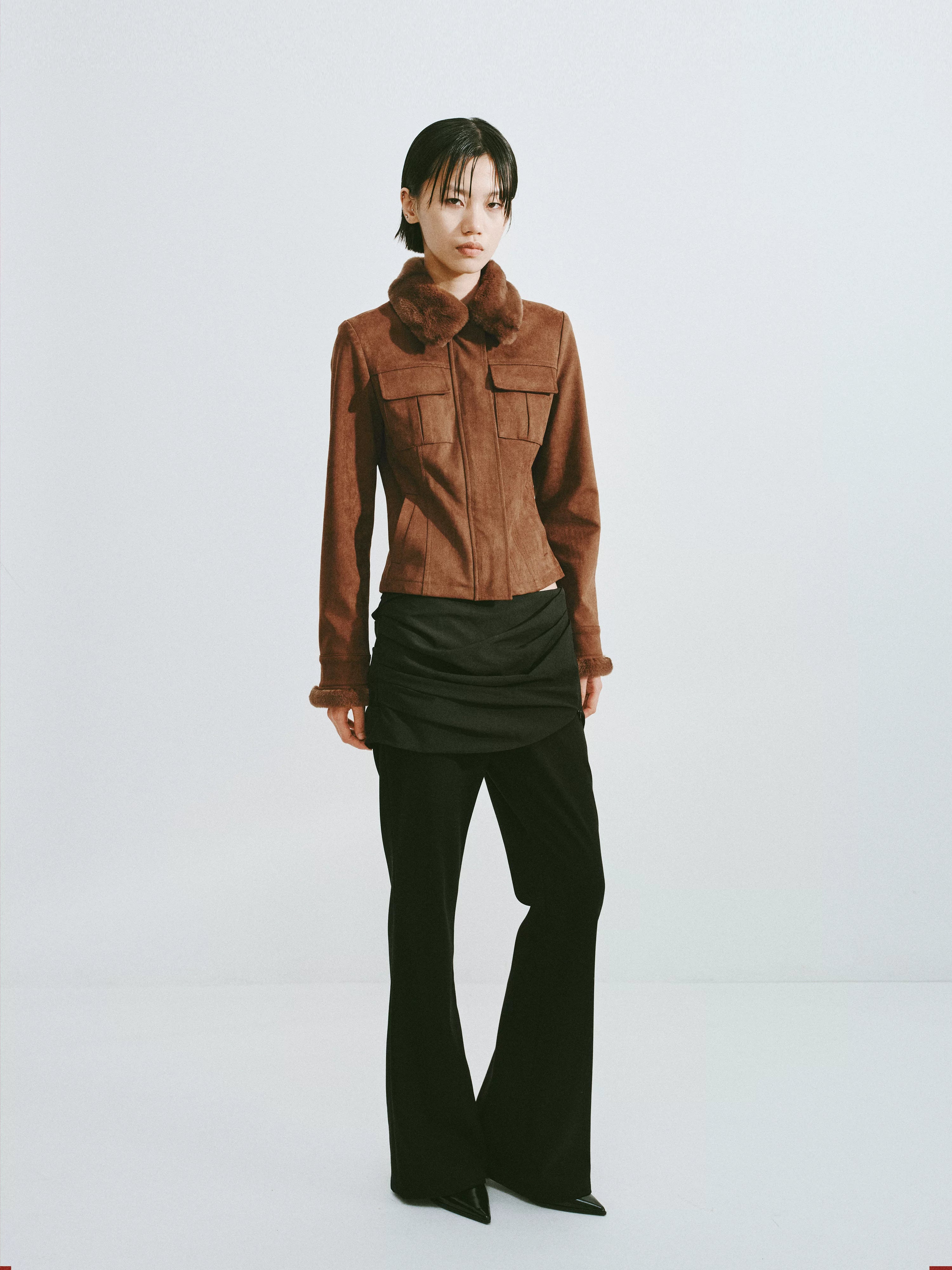 Draped Waist Flared Trousers