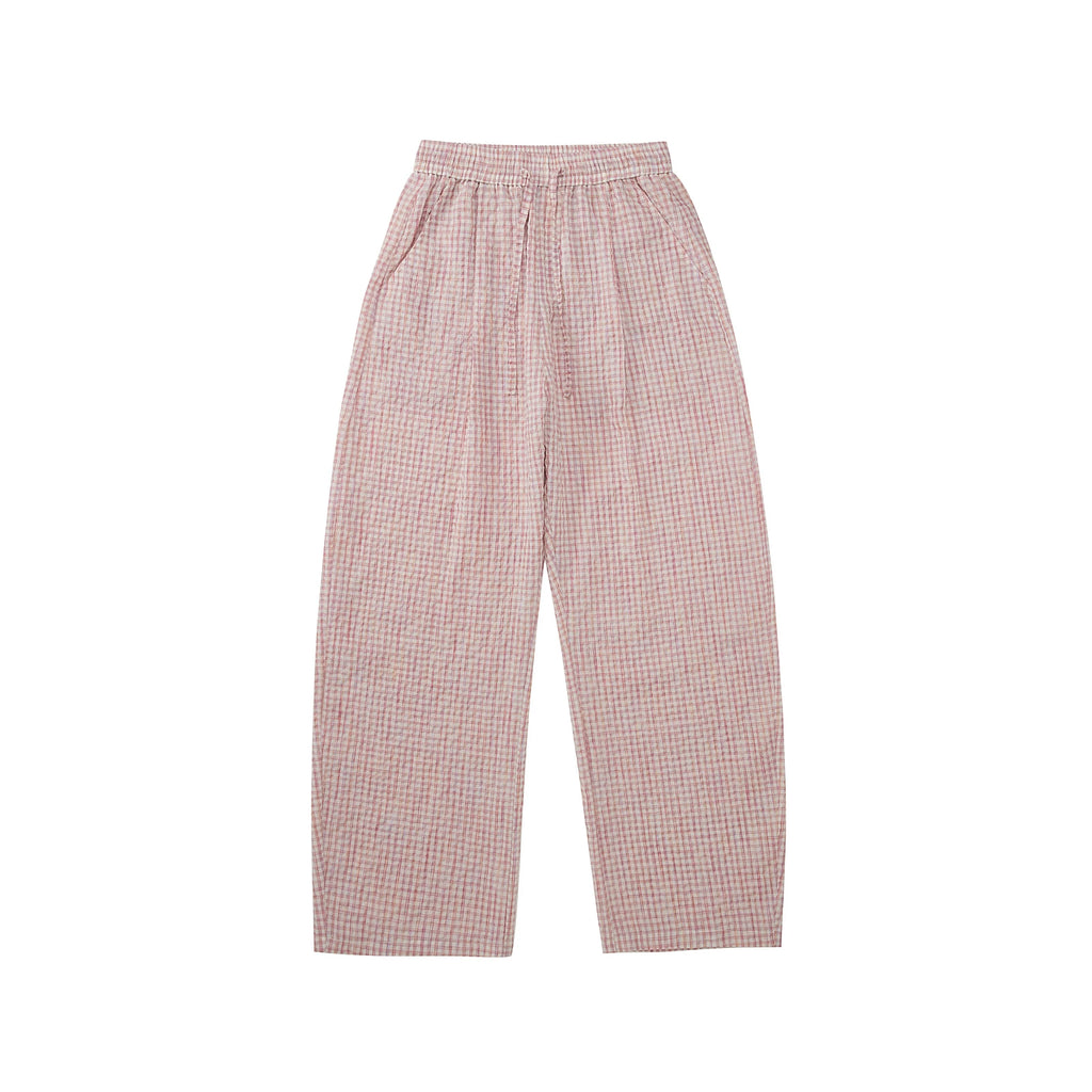 Gauze Checkered Wide-Leg Trousers