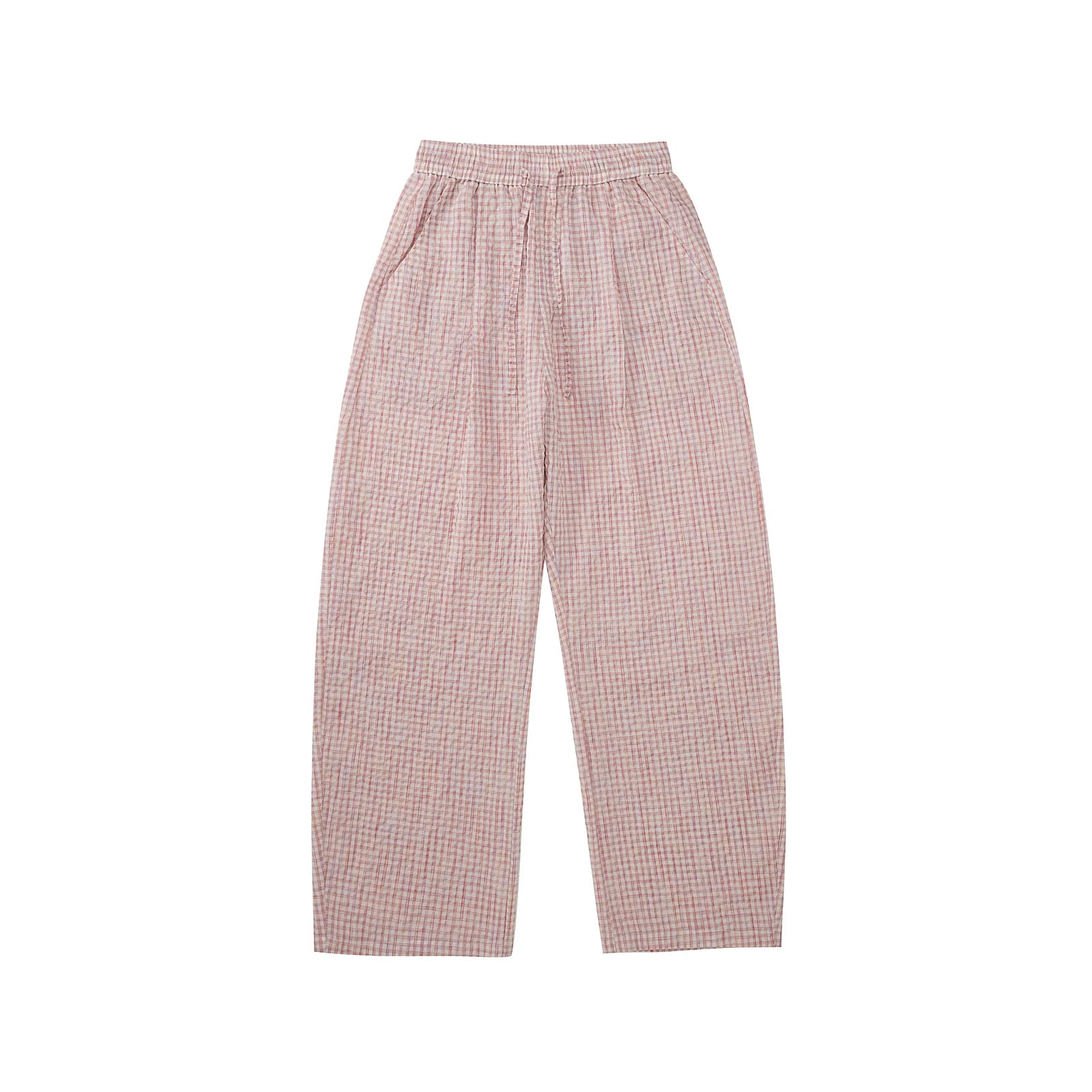 Gauze Checkered Wide-Leg Trousers