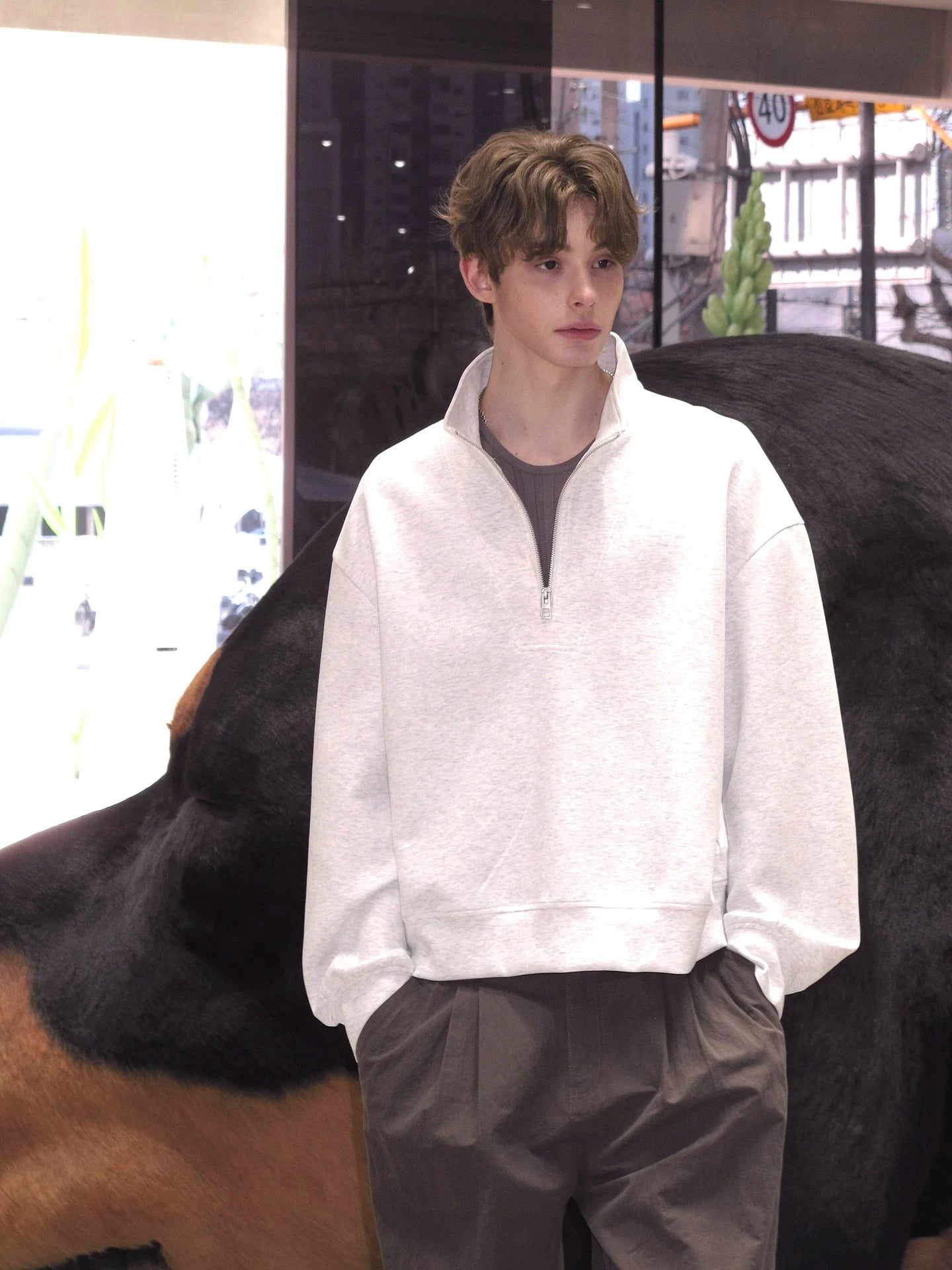 Oversized Quarter-Zip Pullover Sweatshirt