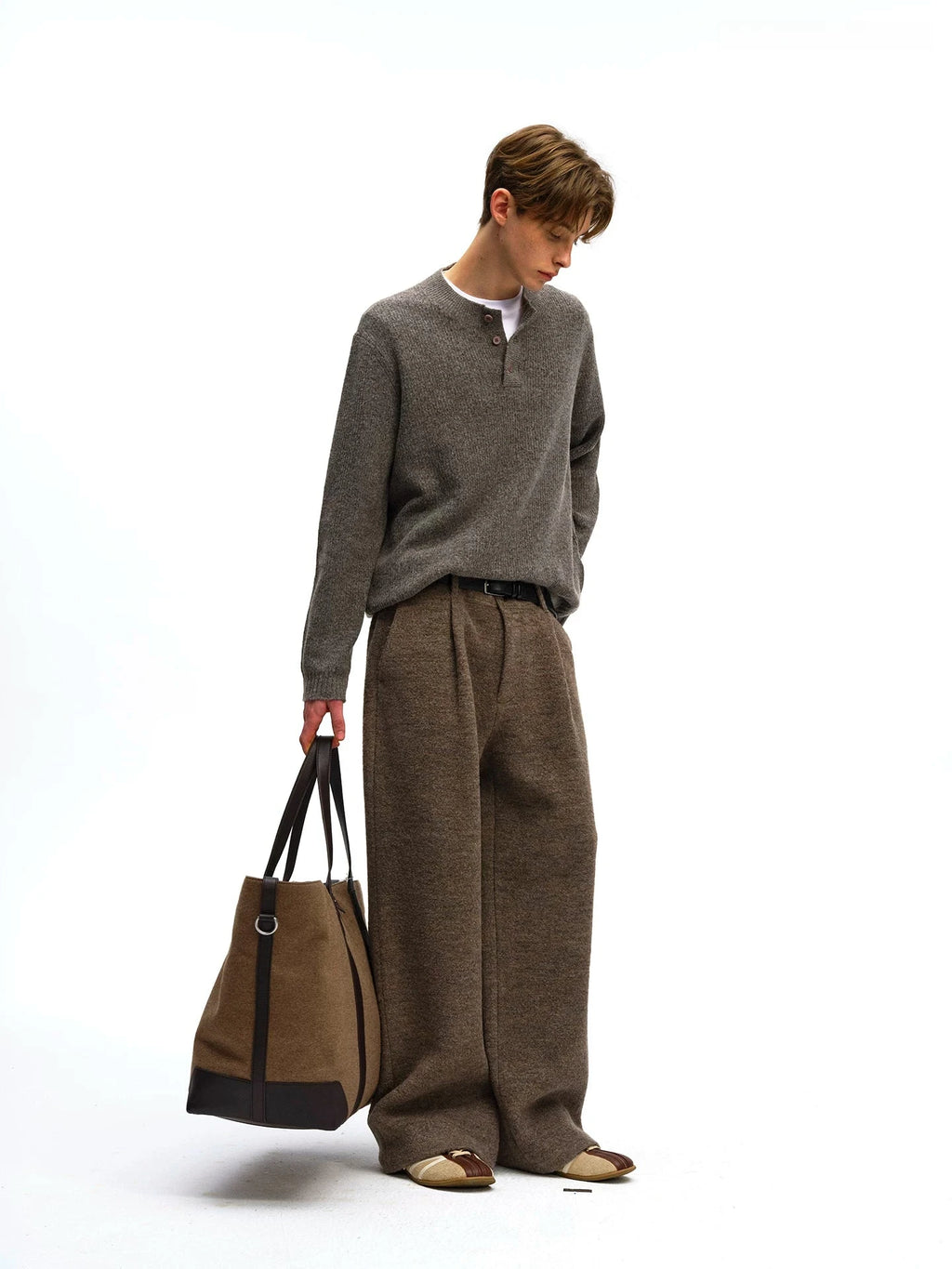 Wool Blend Henley Knit Sweater
