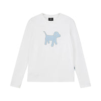 Embroidered Plaid Dog Crew Neck Top