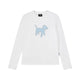 Embroidered Plaid Dog Crew Neck Top
