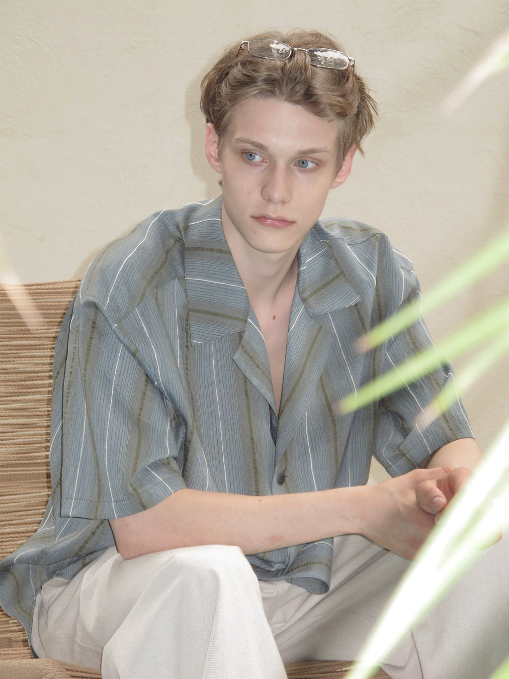 Striped Tencel Camp Collar Shirt