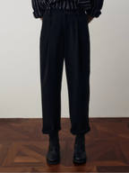 Pleated Wool Blend Cropped Trousers