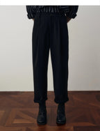 Pleated Wool Blend Cropped Trousers