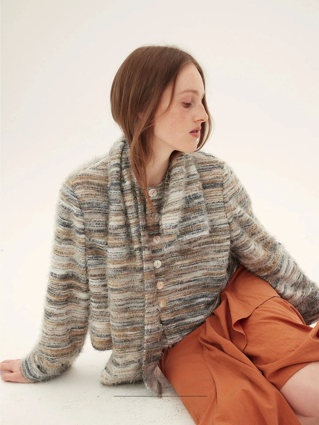 Fringed Multi-Tone Knit Cropped Jacket