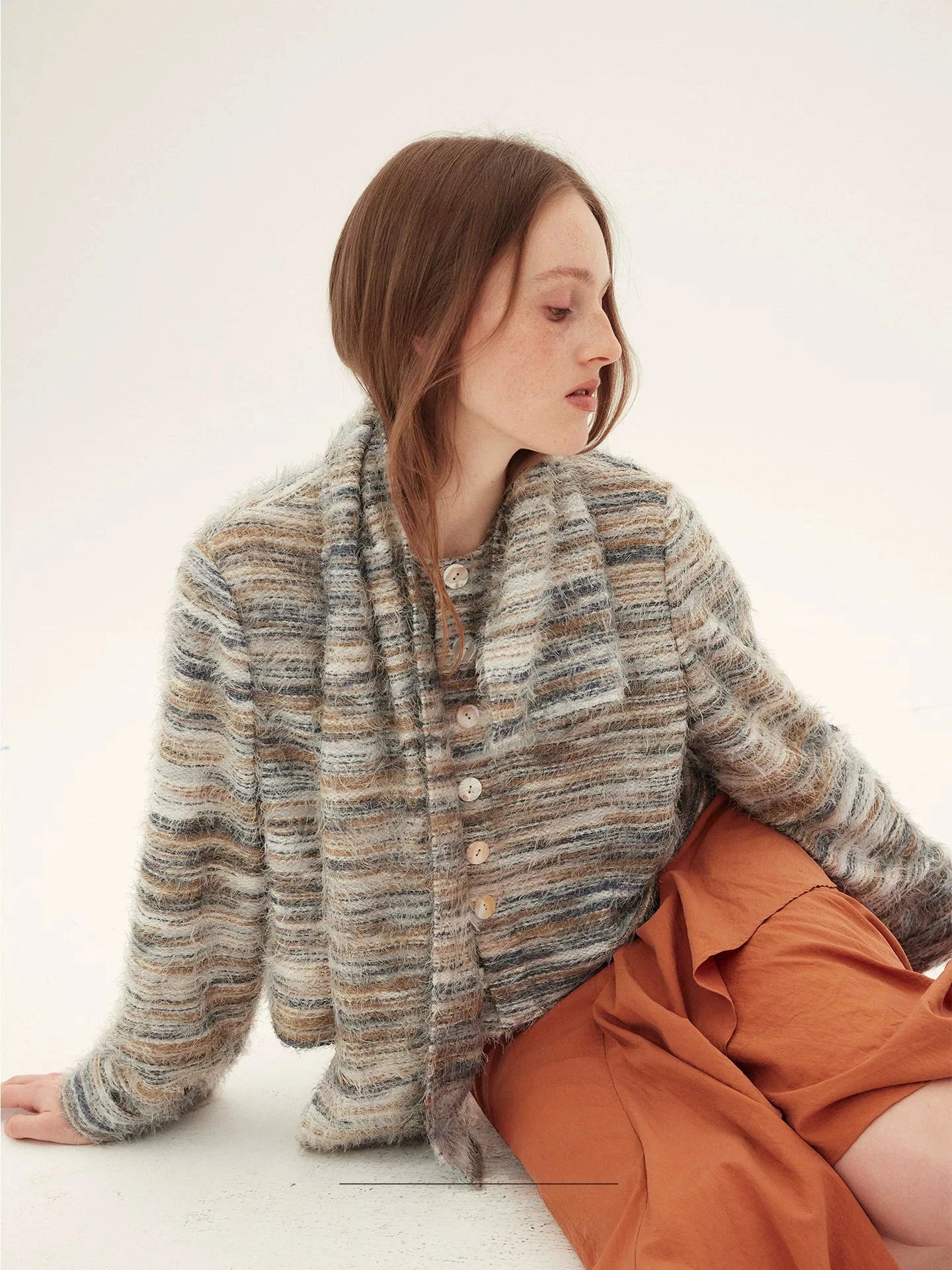 Fringed Multi-Tone Knit Cropped Jacket