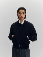 Wool Blend Ribbed Bomber Jacket
