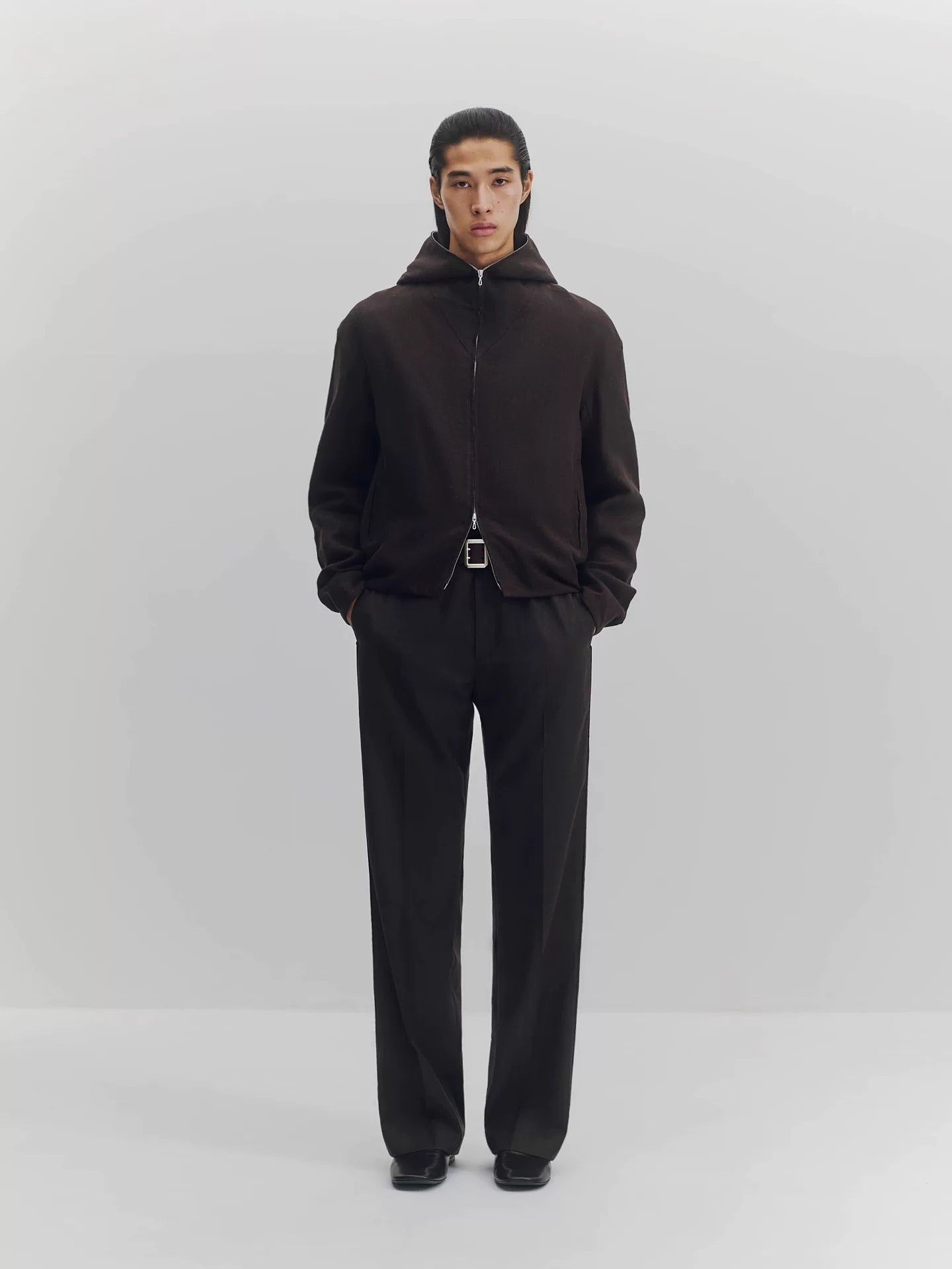 Wool Blend Full-Zip Hooded Jacket