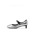 Metallic Lambskin Mary Jane Kitten Heels